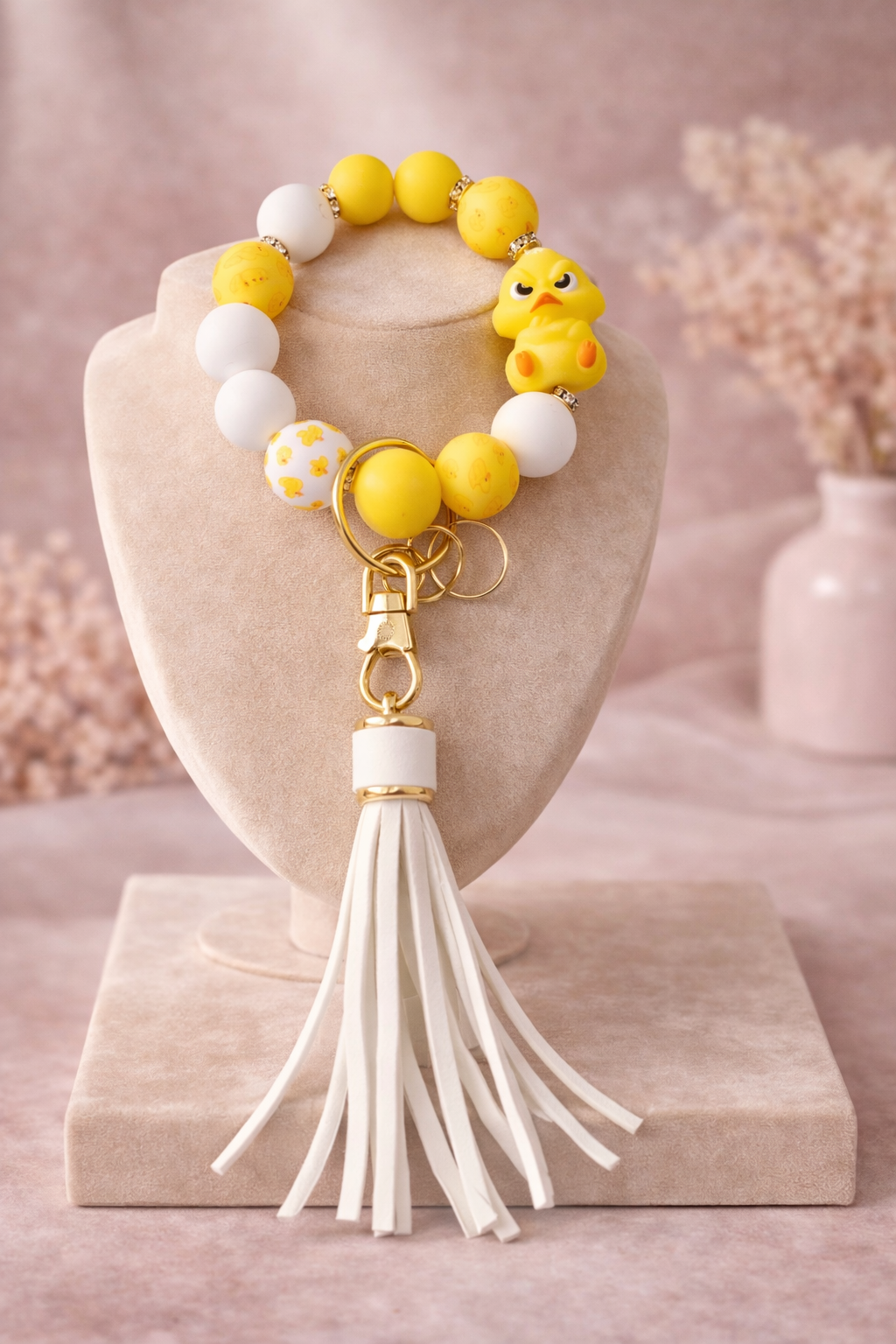Sunny Chick Beaded Wristlet Keychain with Tassel