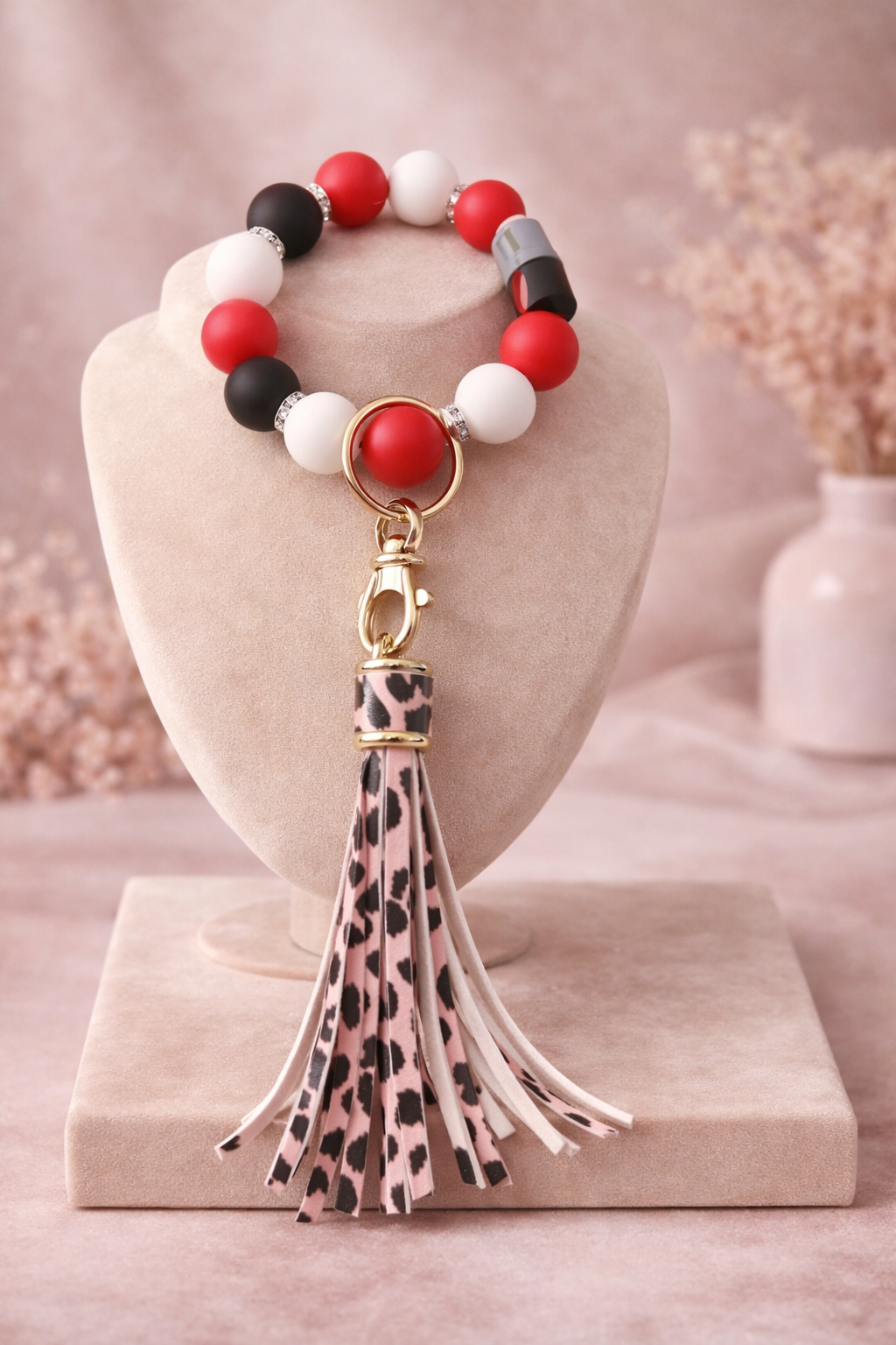 Cherry Chic Leopard Wristlet Keychain