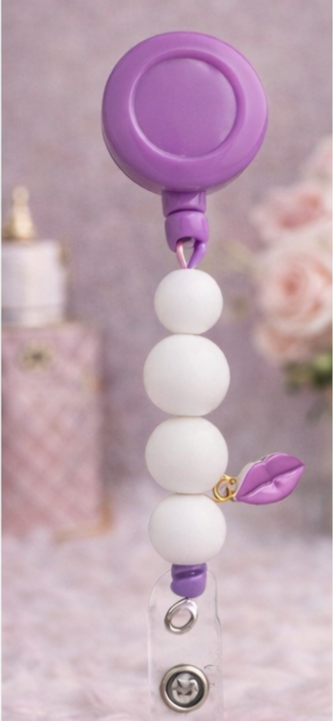 Purple Lip Charm Badge Reel