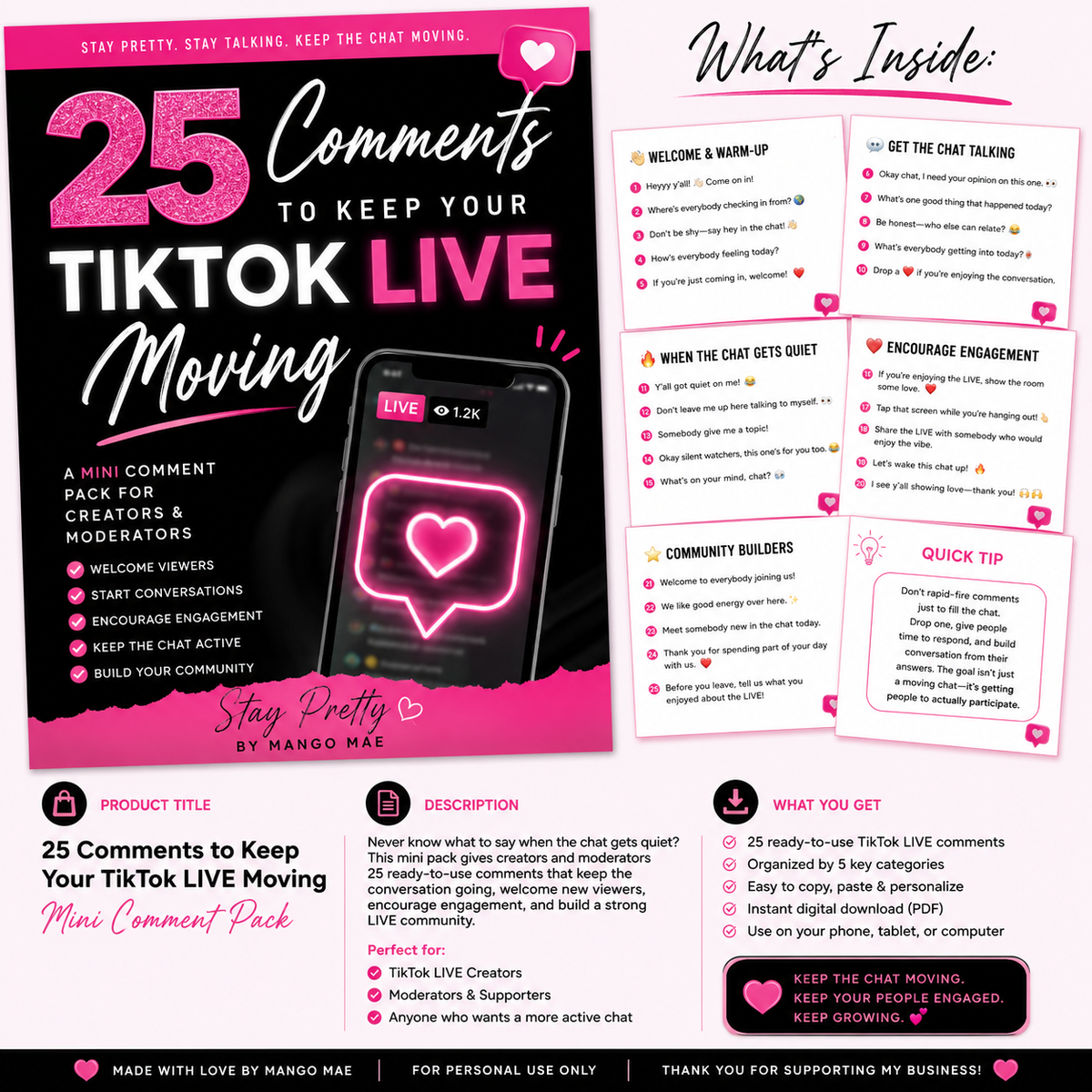 25 Comments to Keep Your TikTok LIVE Moving 🔥 | Mini Comment Pack